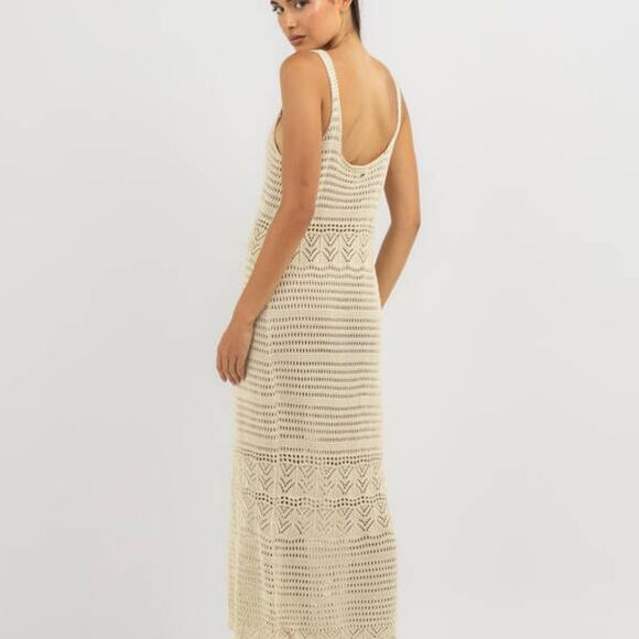 RIP CURL Crocheted Maxi Dress Beach Coverup Tan Large Cotton Vacation Relaxed - Picture 15 of 16